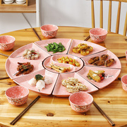 拼盘碗碟套装家用餐具组合过年团圆盘桌拼盘陶瓷扇形家庭聚餐盘子