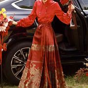 订婚礼服敬酒服2023新中式国风汉服秋装女装红色马面裙两件套回门