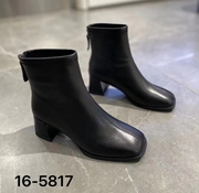 诗路花语女鞋16-5817羊皮加绒短靴，女2023冬粗跟方头时装靴子