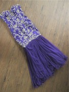 0412a紫色鱼尾裙纱裙抹胸长款裙钉珠晚礼服裙宴会气质修身年会