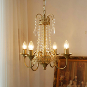 美式复古蜡烛水晶吊灯北欧乡村怀旧中古风铜本色卧室衣帽间餐厅灯