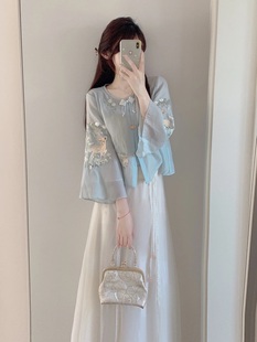 新中式国风套装女夏季小个子高级感气质盘扣上衣半身长裙子两件套
