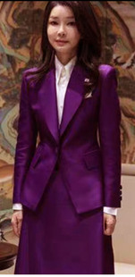 韩国总统夫人金建希紫色修身一粒扣法式复古女神长袖名媛西装外套