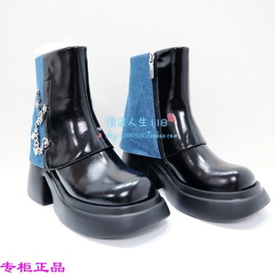 Kiss Kitty小猫2023秋休闲短靴女靴舒适粗跟圆头时装靴SA43590-36