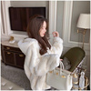 白色獭兔毛皮草外套，女冬季短款韩版宽松时尚百搭加厚毛毛大衣