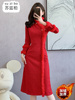 国风日常可穿红色旗袍连衣裙新中式加绒加厚战袍汉元素跨年拜年服