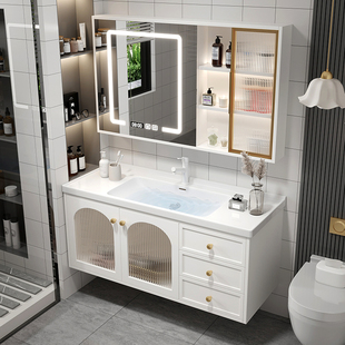 陶瓷一体盆浴室柜组合智能，洗手脸盆柜卫生间洗漱台池轻奢现代简约