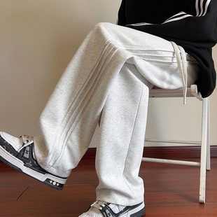 重磅2024休闲卫裤男春季美式复古灰色，阔腿裤子青少年垂感运动长裤