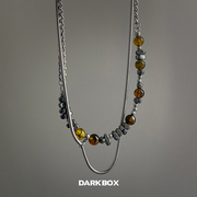 阿黑darkbox大地色不规则石头，钛钢链条拼接蛇骨项链，甜酷情侣项链