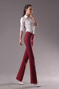 高端女裤红色垂坠感西装裤春夏高腰，加长裤子女，高个子(高个子)直筒小微喇裤