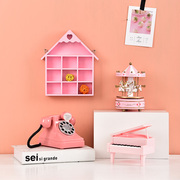 创意少女心房间装饰礼物摆件旋转木马音乐盒钢琴电话粉色房子壁挂