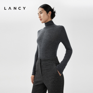 lancy朗姿春季高领，羊毛打底针织衫，修身套头内搭简约气质