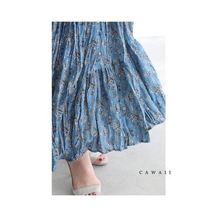 日本直邮兼容s3l佩斯利蓝色，长裙采用水洗，处理不会产生皱纹。