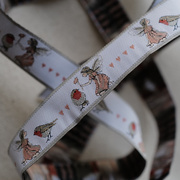 15mm宽一米价格英国textilegarden穿橘粉色裙子，仙女小鸟爱心织带