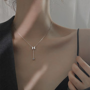 s925纯银ins风h字母，项链锁骨链镂空立体设计感高级韩版气质轻奢潮