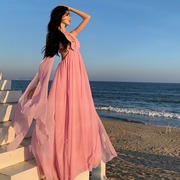 超仙女飘逸奶甜公主裙，三亚海边拍照沙滩长，裙子气质挂脖露背连衣裙