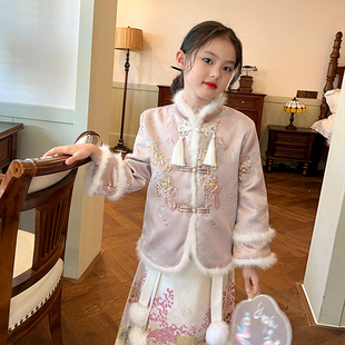 栀了成长记童装女童中国风加绒加厚外套冬儿童新年衣服过年拜年服