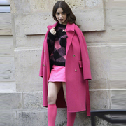 艾米丽在巴黎emily同款衣服玫红色双面羊毛呢中长款大衣23冬