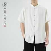 夏季中式男装棉麻中袖衬衫中国风，半袖上衣唐装盘扣短袖衬衣