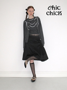 chicchick时髦小鸡18灰色美丽奴，羊毛珍珠项链针织背心开衫两件套