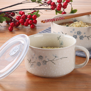 陶瓷泡面碗带盖瓷碗卡通创意，泡面杯碗套装，日式大号食品级方便面碗