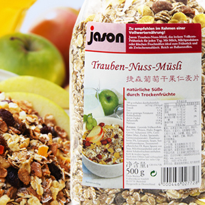  国内最新货 进口麦片 德国捷森jason葡萄干果仁燕麦片500g