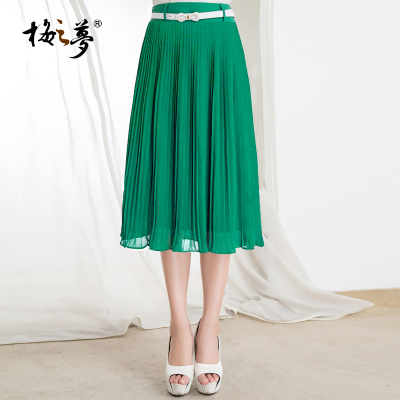 梅之梦2014夏季新款中长裙百褶裙雪纺中裙半