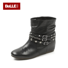 Belle/百丽冬季内增高马丁风格绵羊皮女皮靴中筒靴 3FA62D
