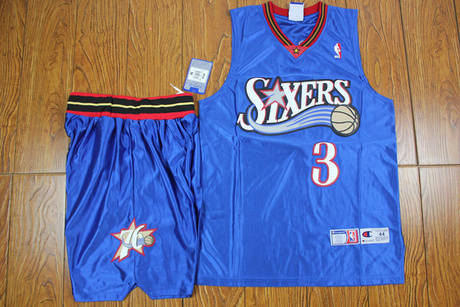 特价NBA篮球服76人队艾弗森3号球衣套装 蓝色