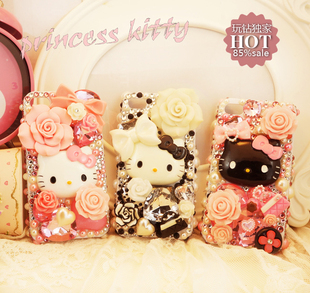  TZ04日烧Kitty iphone4手机贴钻diy材料包 美容饰品材料套装配件