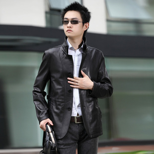  【淘折】春装真皮男皮衣 修身男士皮夹克海宁绵羊皮新款特价