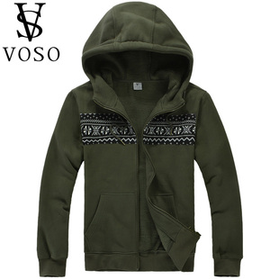  voso/沃索男装新款春装男士连帽抓绒时尚休闲外套开衫卫衣