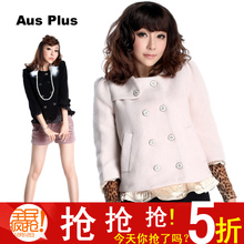 AusPlus秋冬女装 甜美娃娃装双排扣毛呢短外套2114342480