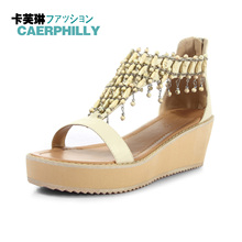 99元 预售【卡芙琳正品】波西米亚串珠坡跟凉鞋女鞋CL2294-01