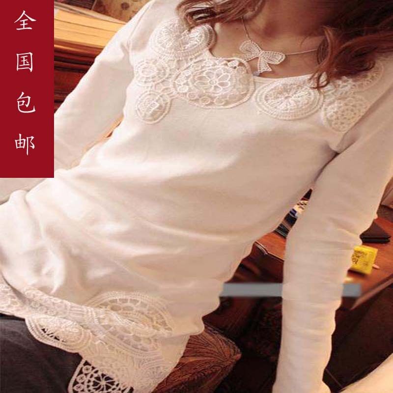 2012新款秋装T恤 勾花蕾丝花边 打底衫 女 长袖T恤小衫2098
