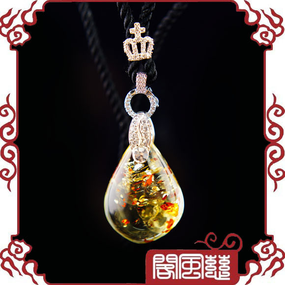 五冠慈风阁风水 开光天然波罗的海珀琥花珀富贵吉祥吊坠/项坠H038