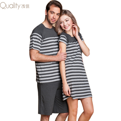 新款外穿莫代尔家居服情侣睡衣纯棉女人睡裙男
