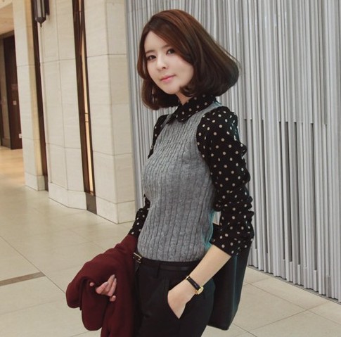 两件套拼接毛衣文艺...