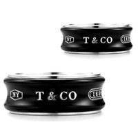 * Venta al por mayor tiffany negro anillos plata titanio par *