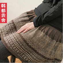 韩都衣舍⑤现货韩国2011冬装新款修身针织两穿花色百褶裙IG0091僥