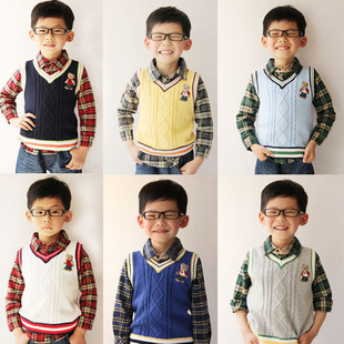  童装贝蕾地毛衣针织衫儿童马甲宝宝男童背心春装马夹套头衫