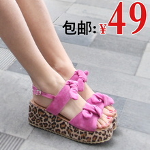 2012夏新款凉<span class=H>鞋</span>女<span class=H>鞋</span>子鱼嘴<span class=H>鞋</span>双蝴蝶结坡跟凉<span class=H>鞋</span>豹纹罗马<span class=H>厚底</span>松糕<span class=H>鞋</span>