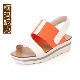  柯玛妮克夏季新款厚底真皮女鞋子 环保羊皮防水台中跟凉鞋K43468