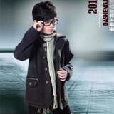 双冠信誉/春装新款男童连帽羊毛呢风衣外套/3013灰色
