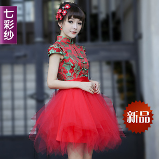 时尚新款红色短款结婚旗袍新娘敬酒礼服冬季改良旗袍