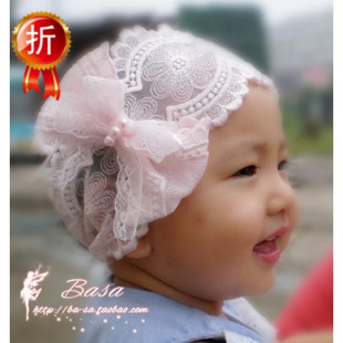  B14韩版 宝宝发带 婴儿童发带 发网 礼服 粉嫩蕾丝