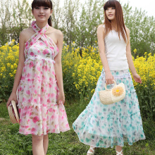 蝶恋 2012夏装新款女装 碎花蕾丝花边波西米亚长裙两穿半身长裙