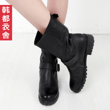 韩都衣舍⑤现货韩国2011冬款新品牛皮加绒加棉<span class=H>中筒</span>马丁<span class=H>靴</span>SH1875晞