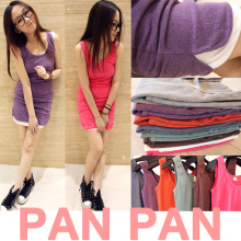 【PANPAN】TS-102 侧开叉螺纹棉打底长款背心 可做连衣裙 特价