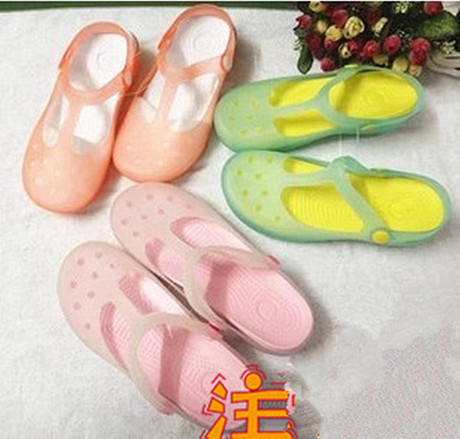 包邮2014渐变色洞洞鞋水晶透明糖果鞋沙滩鞋